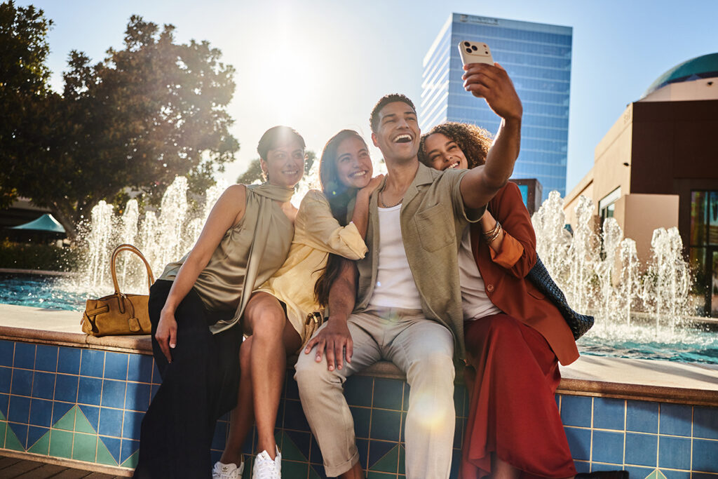 Group of friends taking a selfie at Irvine Spectrum Center